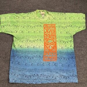 Vintage Surf Gear All Over Print T Shirt 90s Seabell Tribal‎ Neon Surf Tee Large